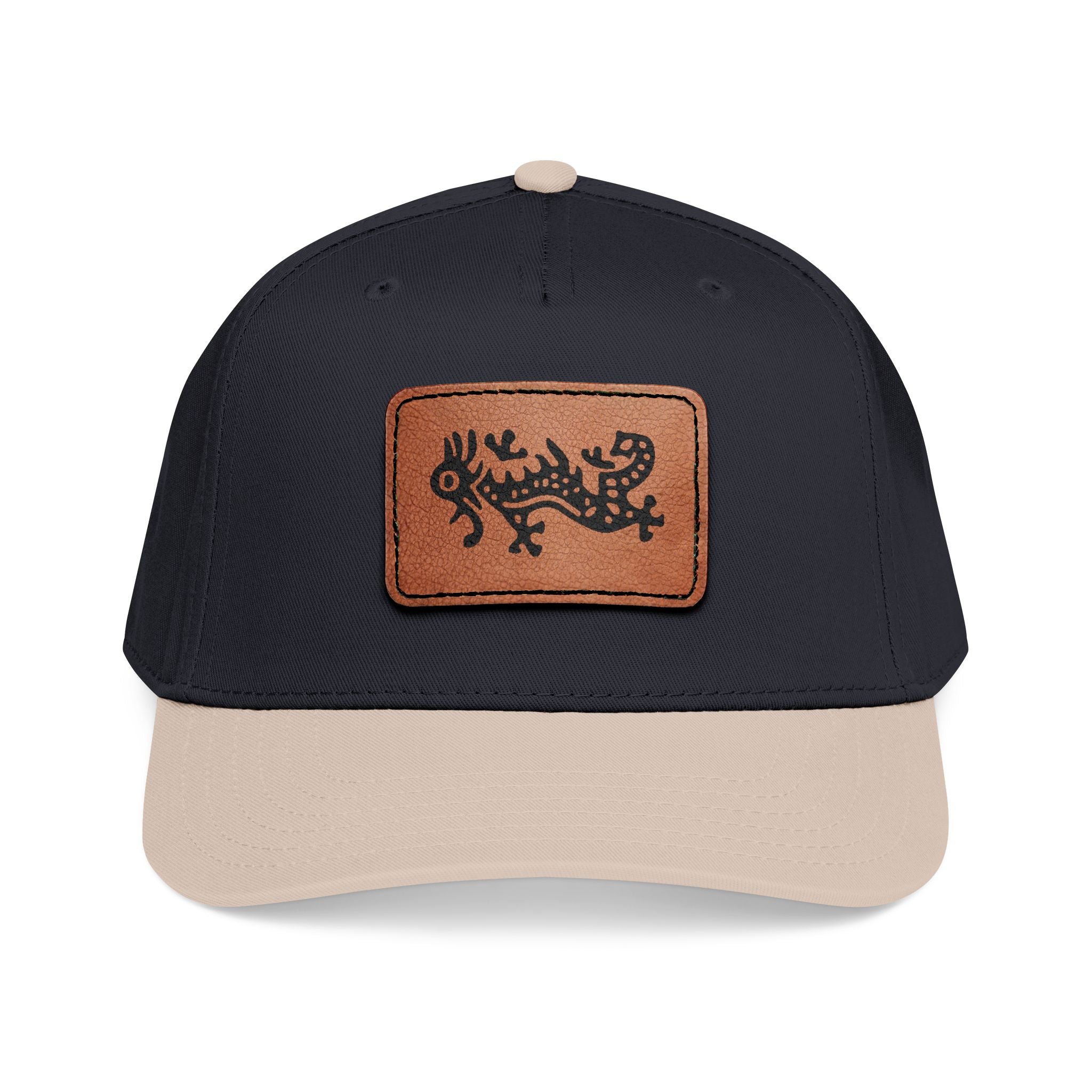Hat - Leather Patch Baseball Cap with Sideways Mahjong Dragon Tile