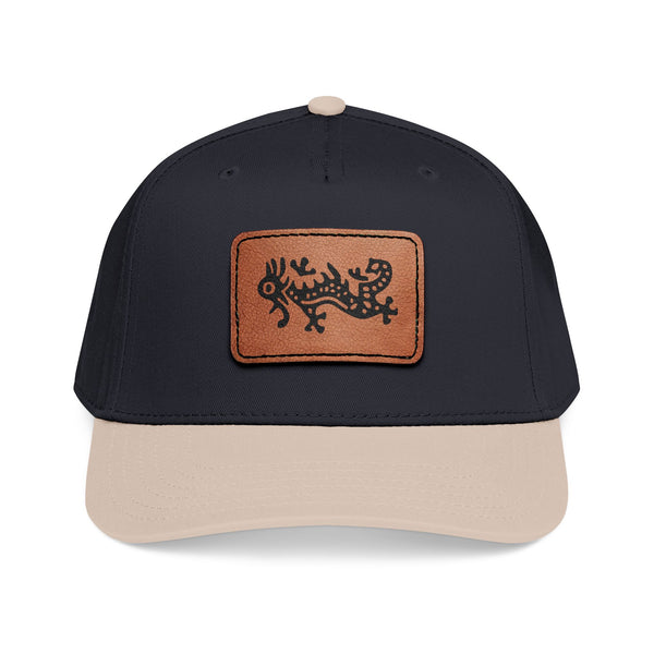 Hat - Leather Patch Baseball Cap with Sideways Mahjong Dragon Tile