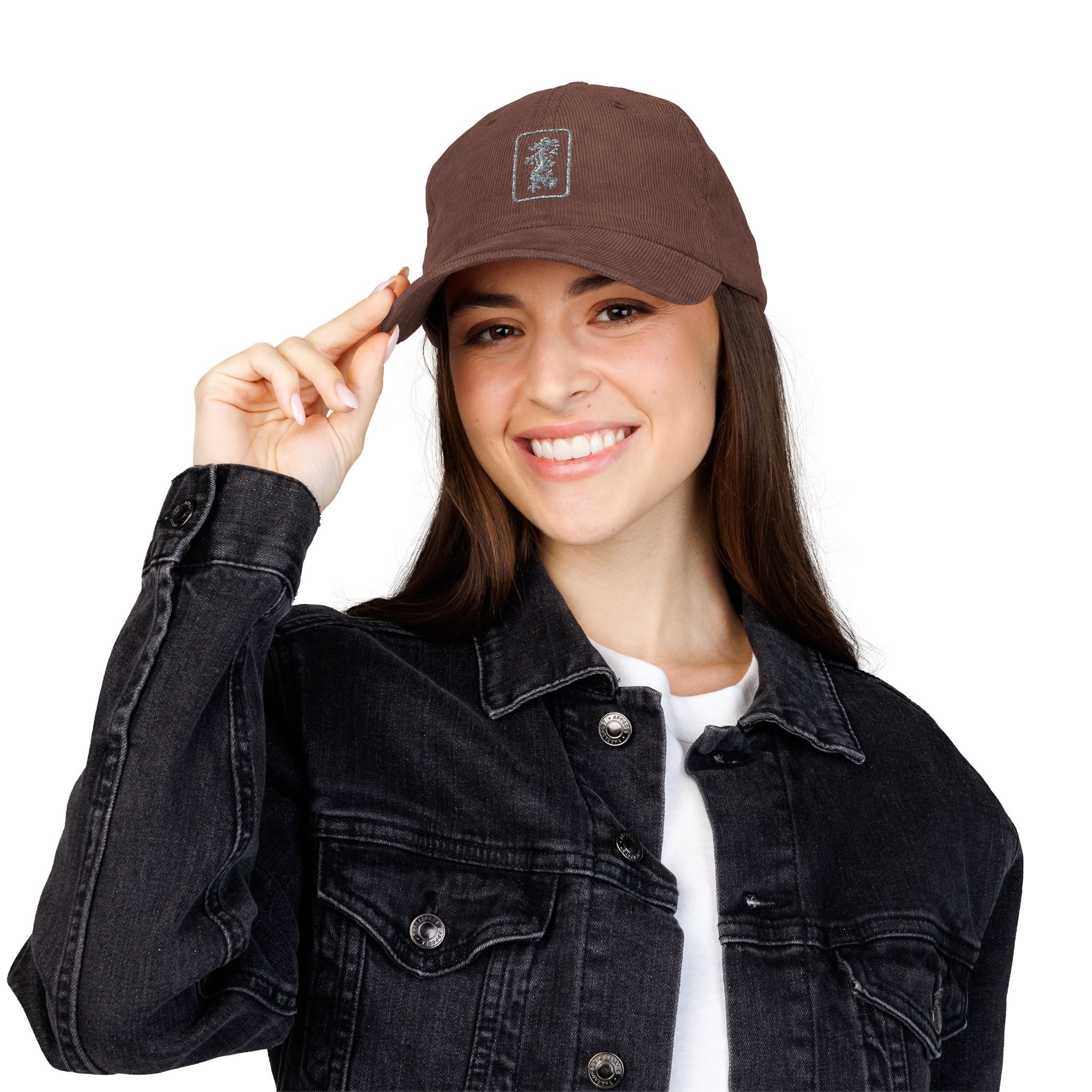 Hat - Embroidered Mahjong Dragon Tile on Corduroy Baseball Hat