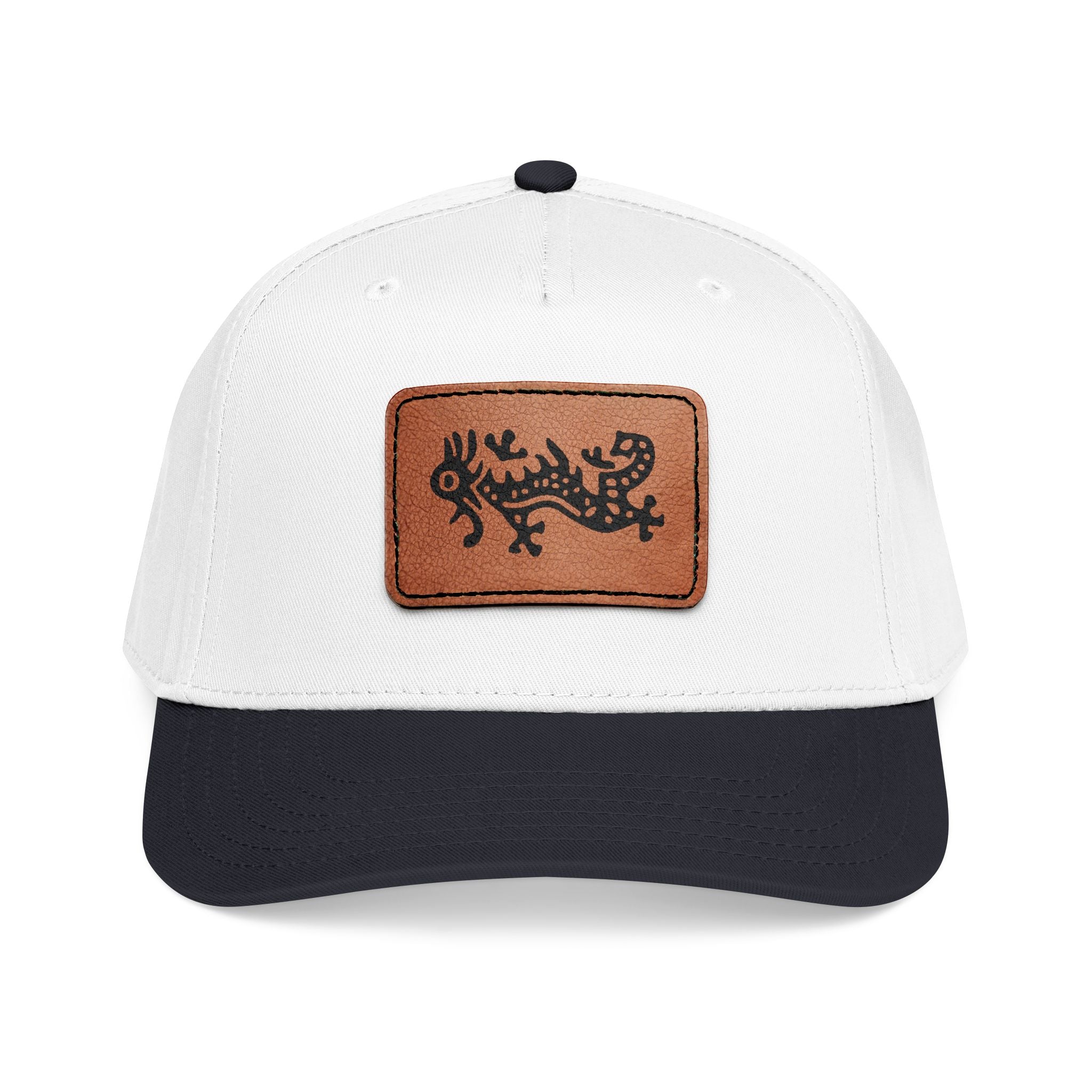 Hat - Leather Patch Baseball Cap with Sideways Mahjong Dragon Tile