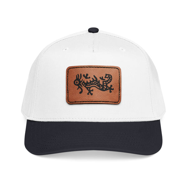 Hat - Leather Patch Baseball Cap with Sideways Mahjong Dragon Tile