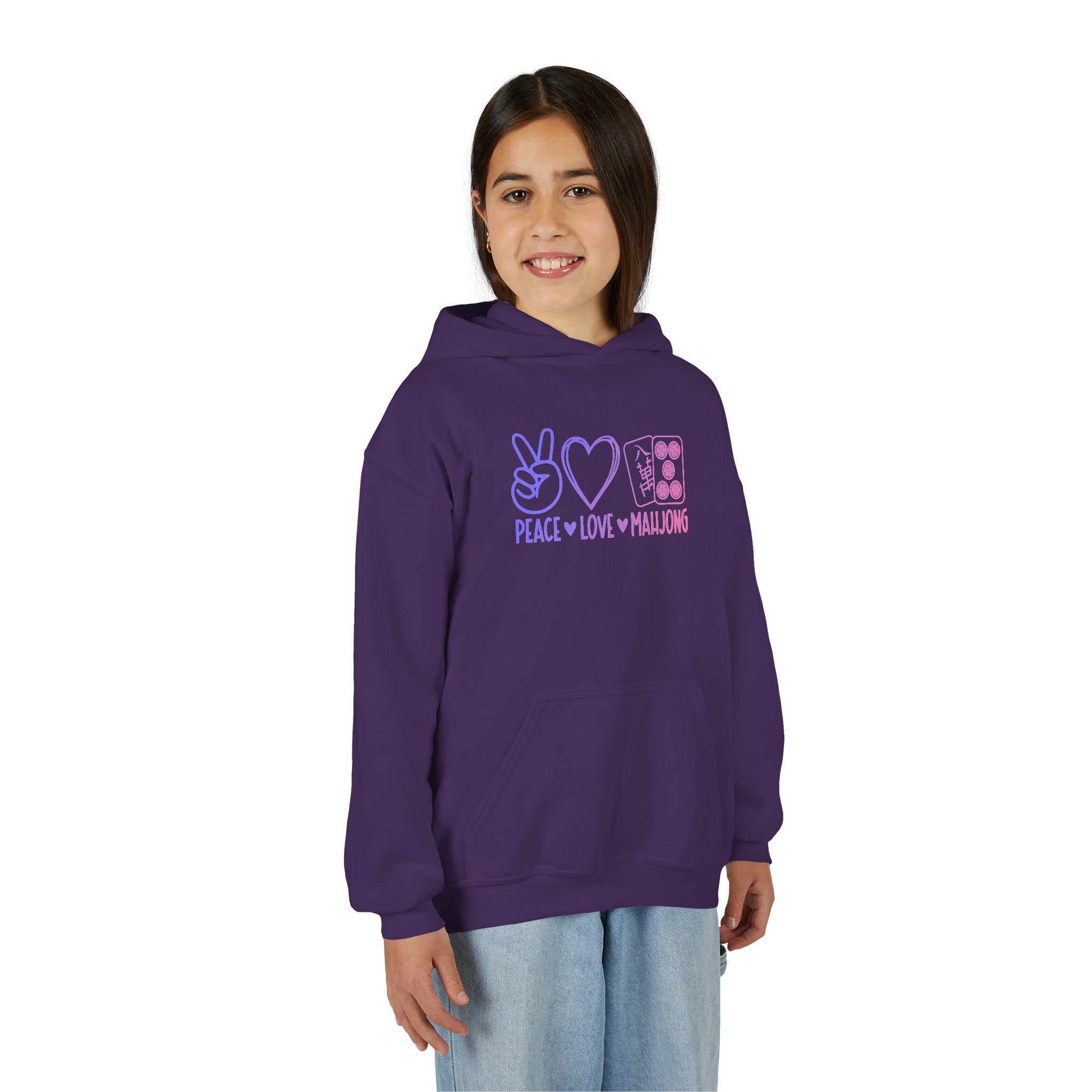Youth Hoodie — "Peace Love Mahjong" Cute Pastel Mahjong Pullover
