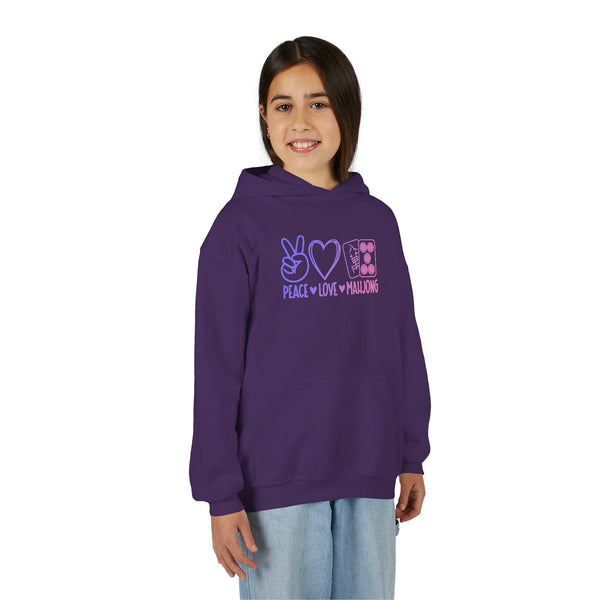 Youth Hoodie — "Peace Love Mahjong" Cute Pastel Mahjong Pullover