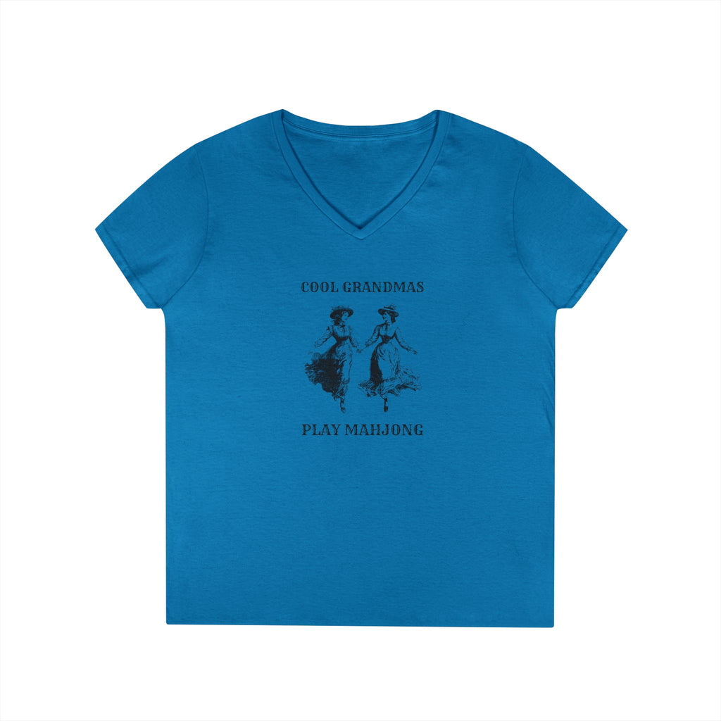 T-Shirt - Cool Grandmas Play Mahjong (Women's V-Neck)