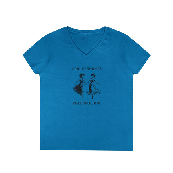 T-Shirt - Cool Grandmas Play Mahjong (Women's V-Neck)