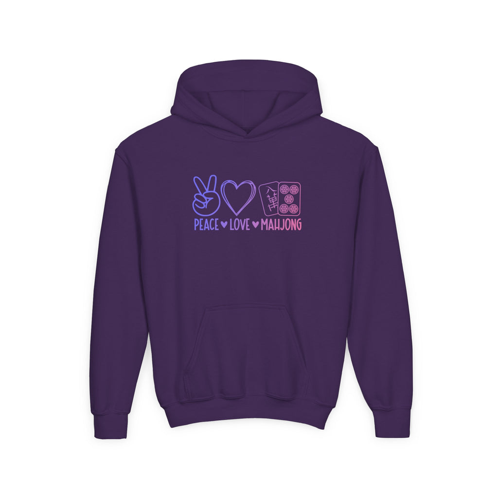 Youth Hoodie — "Peace Love Mahjong" Cute Pastel Mahjong Pullover