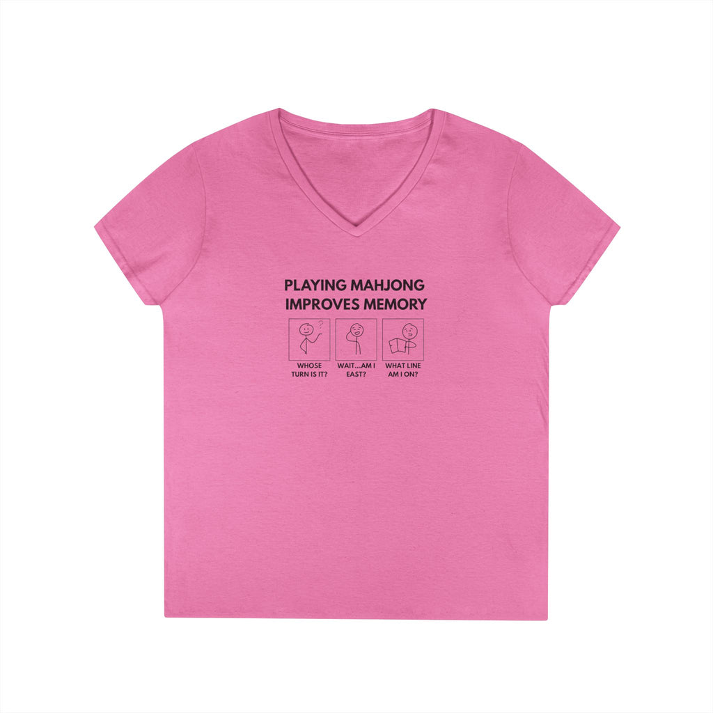 T-Shirt - Playing Mahjong Improves Memory (Womens V-Neck)