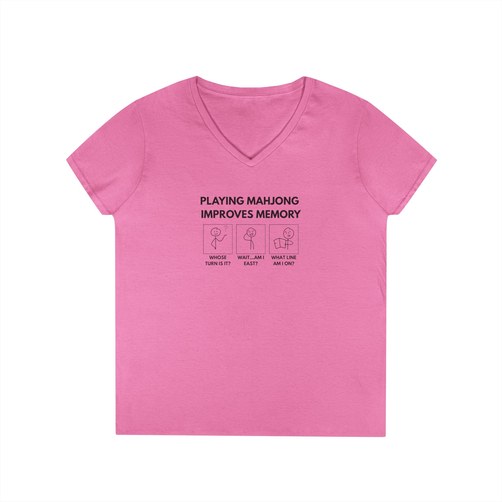 T-Shirt - Playing Mahjong Improves Memory (Womens V-Neck)