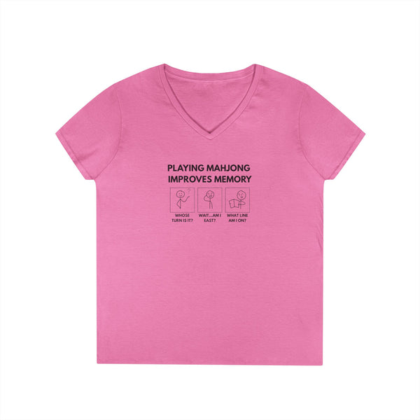 T-Shirt - Playing Mahjong Improves Memory (Womens V-Neck)