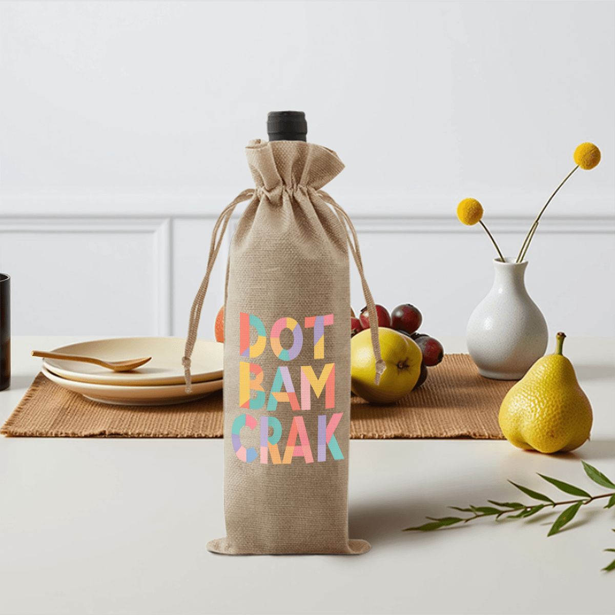 Mahjong Linen Wine Bag - Dot Bam Crack