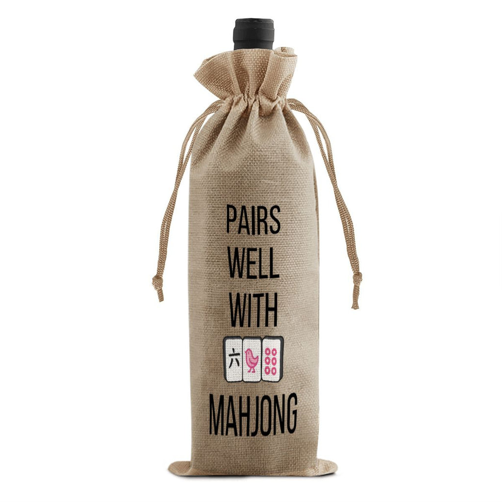 Mahjong Linen Wine Bag "PAIRS WELL WITH MAHJONG"