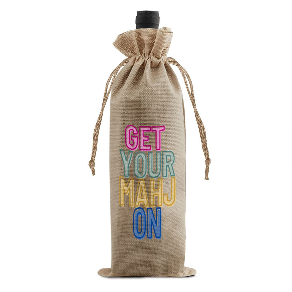 Mahjong Linen Wine Bag "Get Your Mahj On"
