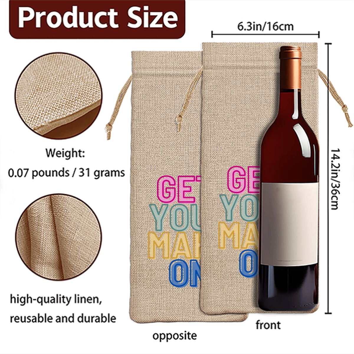 Mahjong Linen Wine Bag "Get Your Mahj On"