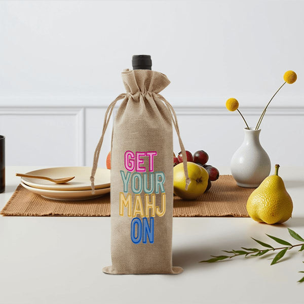 Mahjong Linen Wine Bag "Get Your Mahj On"