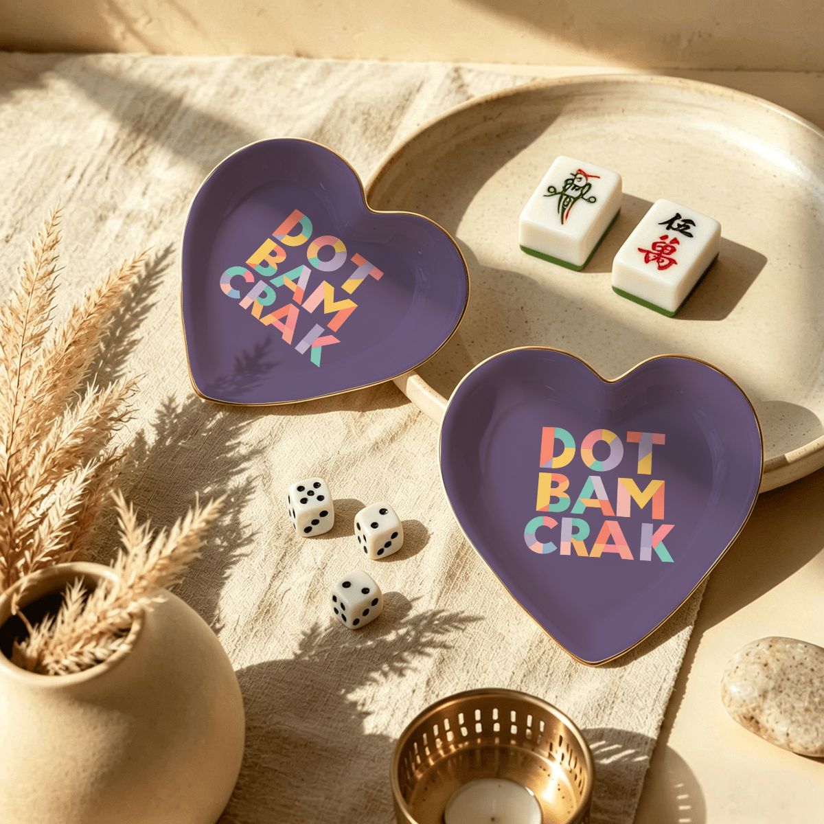 Heart Ceramic Mahjong Dice Tray - Dot Bam Crak